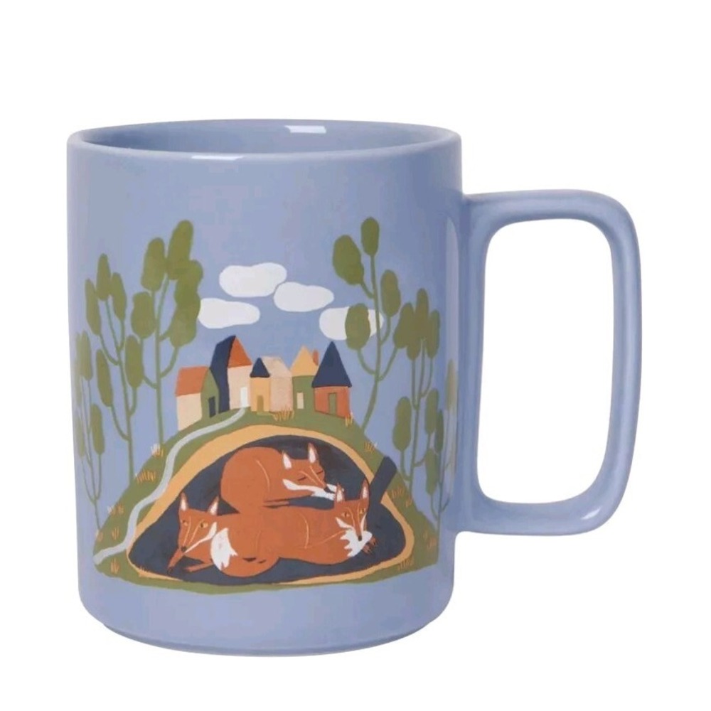 Danica Studio Burrow Mug Periwinkle Blue Foxes Badgers Storybook Sq‎ Handle HTF